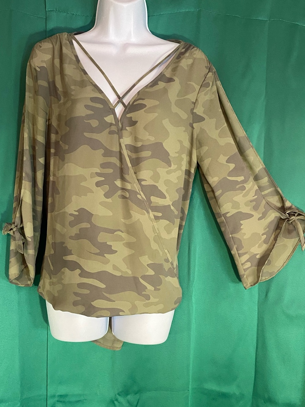 🖤🌿 Bold Elements Camo Wrap Blouse | Olive + Tan | Utility Chic Meets Femme Edge